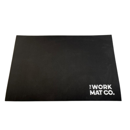 original size black mat with white logo in bottom right corner